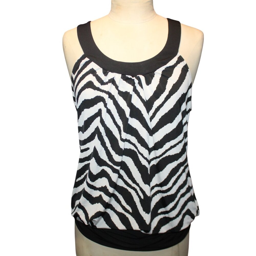 VTG HOT TEMPERED Y2K 90s Zebra Print Top Sz XL Sleeveless Blouse Animal Rave